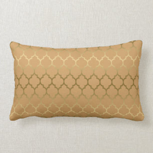 Gold And Light Brown Modern Quatrefoil Pattern Lumbar Cushion