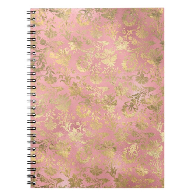 Gold and Light Pink Foil Floral Pattern  Notebook (Front)