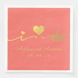 Gold and Living Coral I Do   Wedding Napkin