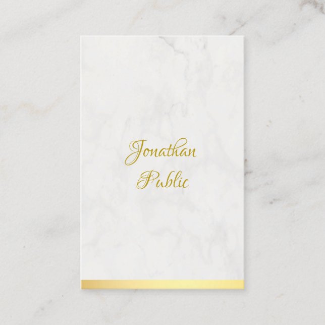 Gold And Marble Handwritten Name Modern Elegant Business Card (Front)