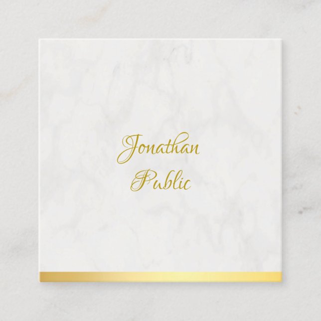 Gold And Marble Handwritten Name Template Modern Square Business Card (Front)