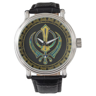 Gold and Marble Khanda symbol Watch
