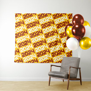 Gold and Maroon Graduation Backdrop Tapestry