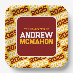 Gold and Maroon Personalised Graduation Paper Plate