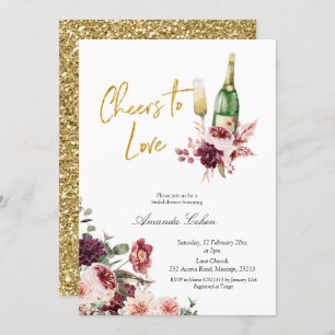 Gold and Marsala Cheers to Love Invitation