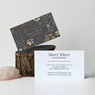 Gold And Mid Gray Pet Salon Paw Print Business Card