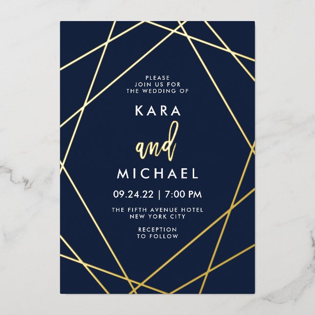 Gold and Midnight Blue Elegant Geometric Wedding (Front)