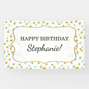 Gold and Mint Green Confetti Birthday Party Banner