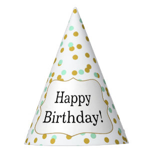 Gold and Mint Green Confetti Birthday Party Hat