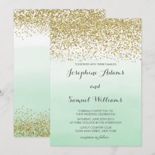 Gold and Mint Green Wedding Invitation