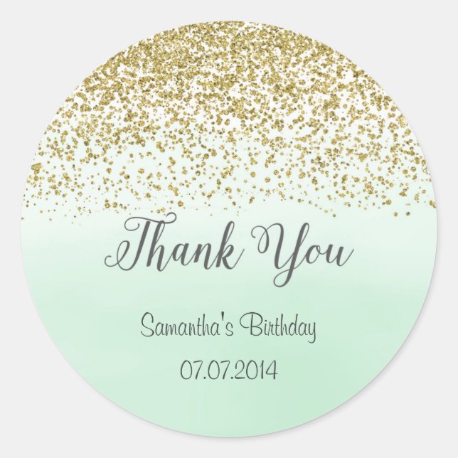 Gold and Mint Watercolor Birthday Sticker (Front)
