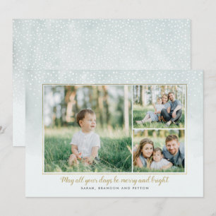 Gold and Mint Watercolor Collage Holiday Card