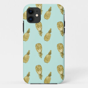 Gold and Mint Watercolor Pineapples iPhone 11 Case