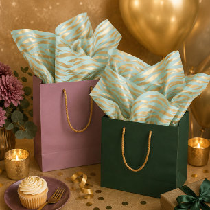 Gold and Mint Wavy Animal Pattern Tissue Paper