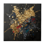 Gold And Navy Abstract Splash Modern Luxury Art Tile<br><div class="desc">Dramatic explosion of molten gold meets deep navy and bold crimson in this striking abstract composition. Fluid metallic brushstrokes,  rich texture splatters,  and shimmering gold accents create an intense,  sophisticated,  contemporary feel.</div>