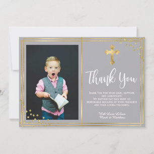 Gold and Navy Blue Baptism Thank You Cards