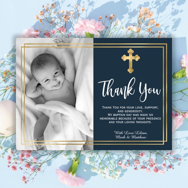 Gold and Navy Blue Baptism Thank You Cards (Creator Uploaded)