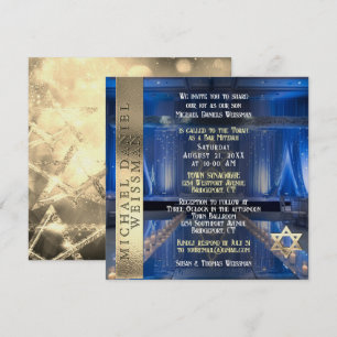 Gold and Navy Blue Bar Mitzvah Invitation