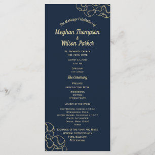 Gold and Navy Blue Baseball Wedding Program Programme