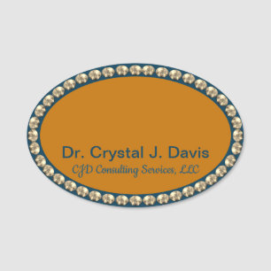 Gold and Navy Blue Bling NAME TAG