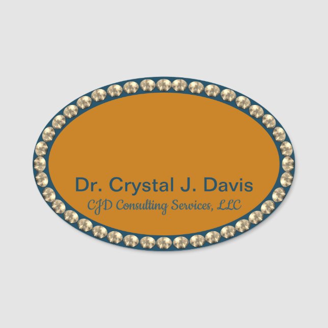 Gold and Navy Blue Bling NAME TAG (Front)