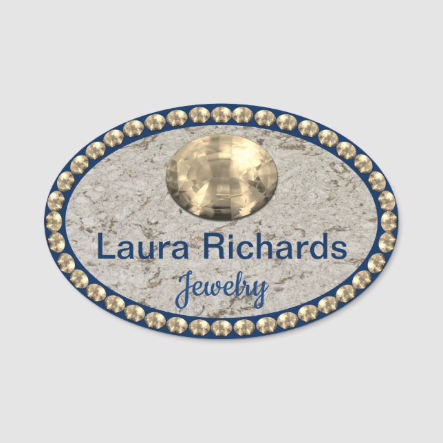 Gold and Navy Blue Bling NAME TAG (Front)