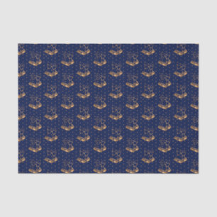 Gold and Navy Blue Christmas Bells Tissue Paper
