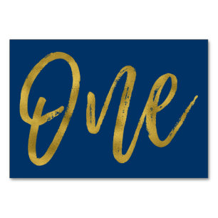 Gold and Navy Blue Elegant Table Number One