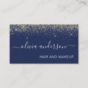Gold and Navy Blue Glitter Hair Makeup Salon Business Card