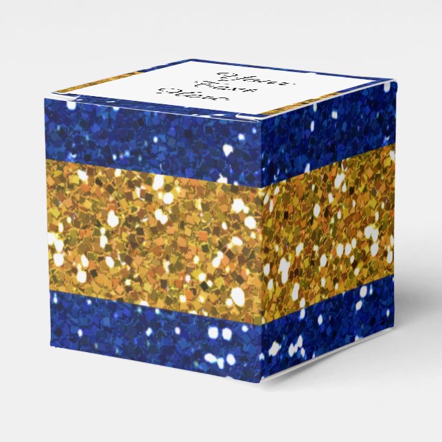 Gold and Navy Blue Glitter Stripes Printed Favour Box (Front Side)