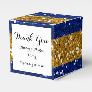 Gold and Navy Blue Glitter Stripes Printed Favour Box