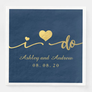Gold and Navy Blue I Do Wedding Napkin