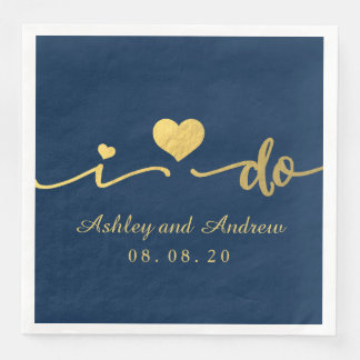 Gold and Navy Blue I Do | Wedding Napkin