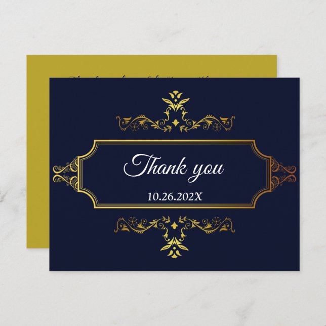 Gold and Navy Blue Indian Style Envelope Enclosure RSVP Card (Front/Back)