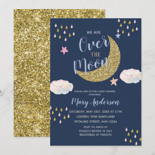 Gold and Navy Blue Moon Baby Shower Invitation
