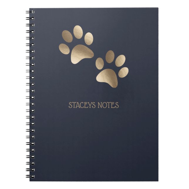 Gold And Navy Blue Paw Print Pattern Notebook (Front)