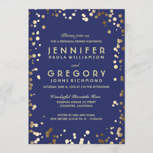 Gold and Navy Confetti Vintage Rehearsal Dinner Invitation