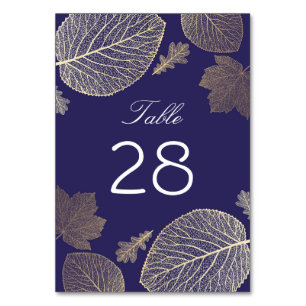 Gold and Navy Fall Leaves Wedding Table Number