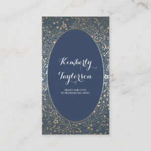 Gold and Navy Floral Elegant Vintage yet Modern Business Card
