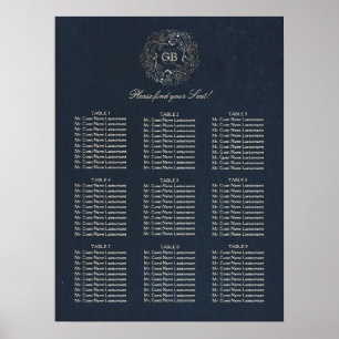 Gold and Navy Floral Wreath Wedding Seating Chart