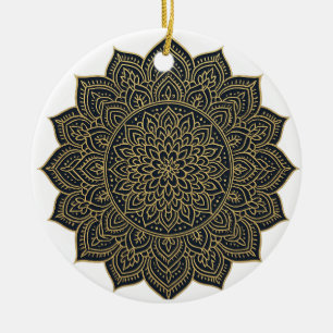 Gold and navy mandala ceramic tree decoration