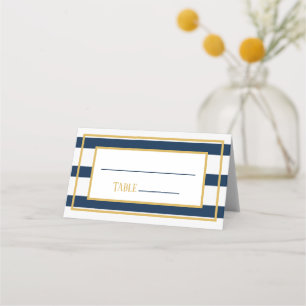 Gold and Navy Nautical Stripes Wedding Table Place Card
