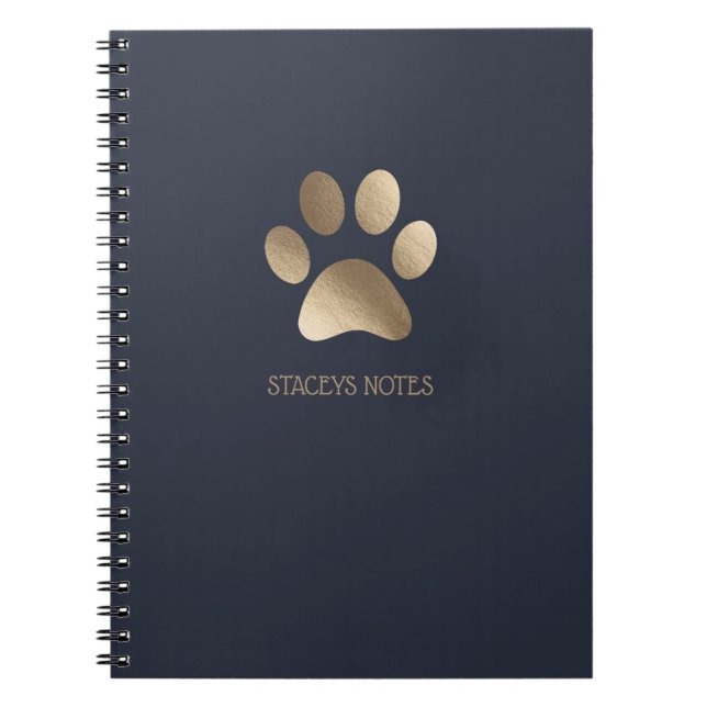 Gold And Navy Paw Print Logo Personalized Notebook (Front)