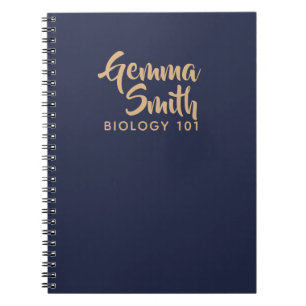 gold and navy personalised monogram subject notebook