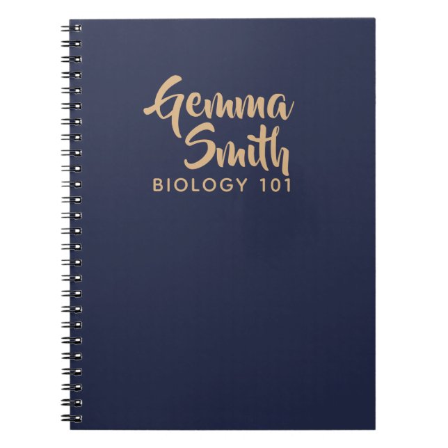 gold and navy personalised monogram subject notebook (Front)