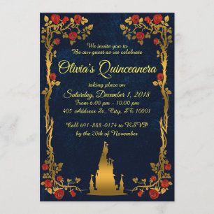 Gold and Navy Quinceañera Invitation