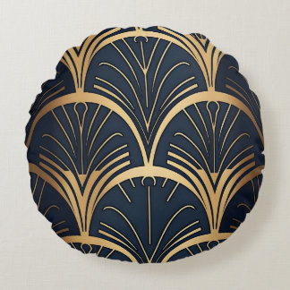 Gold and Navy  Round Cushion