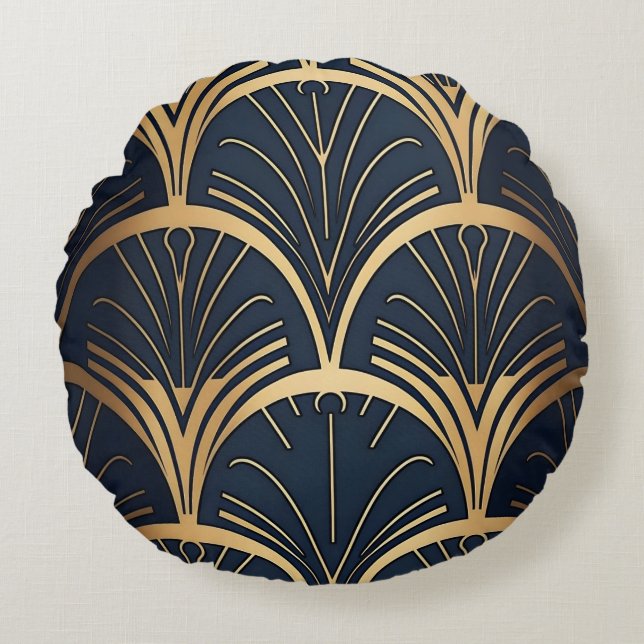 Gold and Navy  Round Cushion (Front)