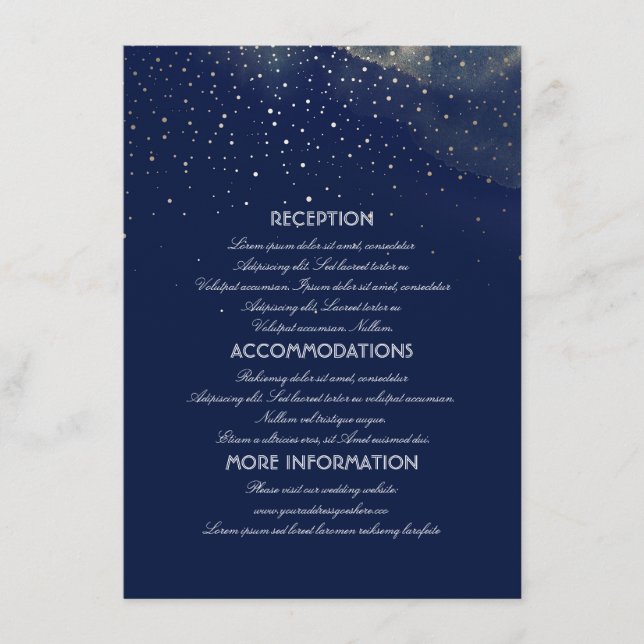 Gold and Navy Starry Night Wedding Information Enclosure Card (Front)