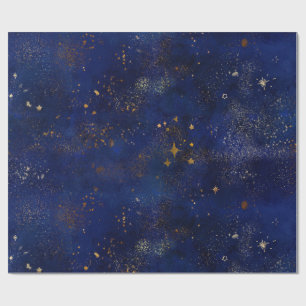 Gold and Navy Stars Wrapping Paper